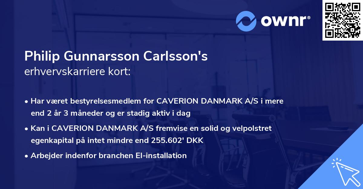 Philip Gunnarsson Carlsson's erhvervskarriere kort