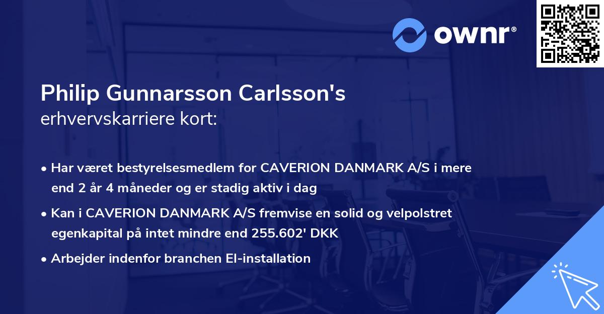 Philip Gunnarsson Carlsson's erhvervskarriere kort