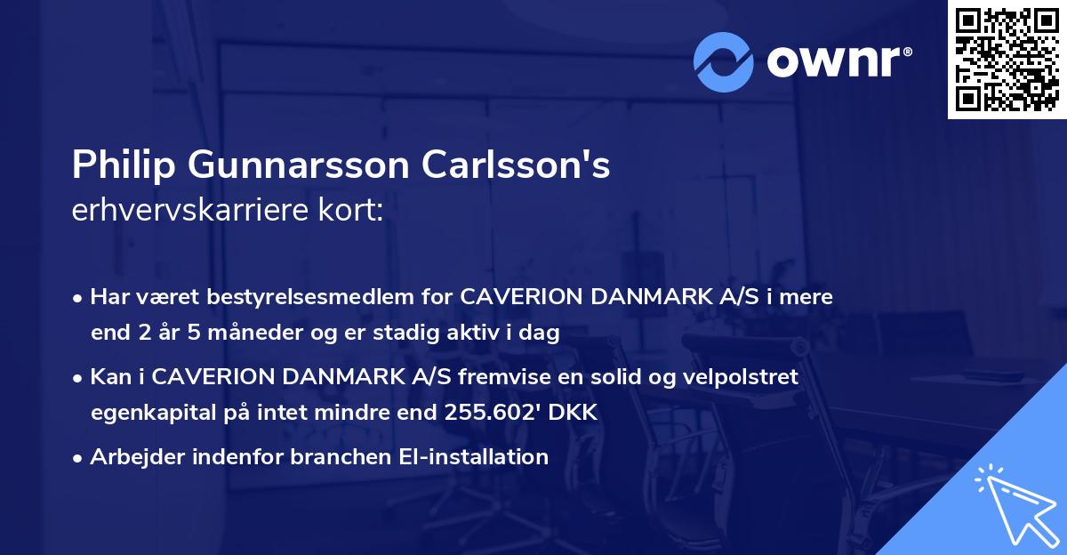 Philip Gunnarsson Carlsson's erhvervskarriere kort