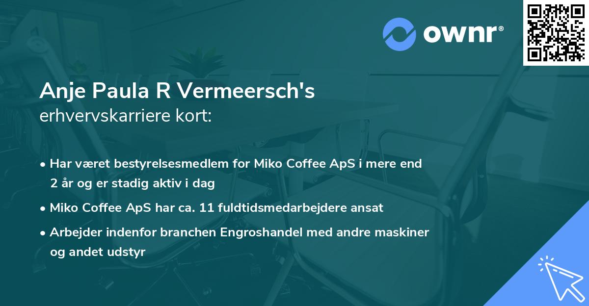 Anje Paula R Vermeersch's erhvervskarriere kort