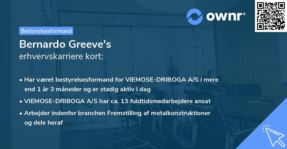 Bernardo Greeve's erhvervskarriere kort