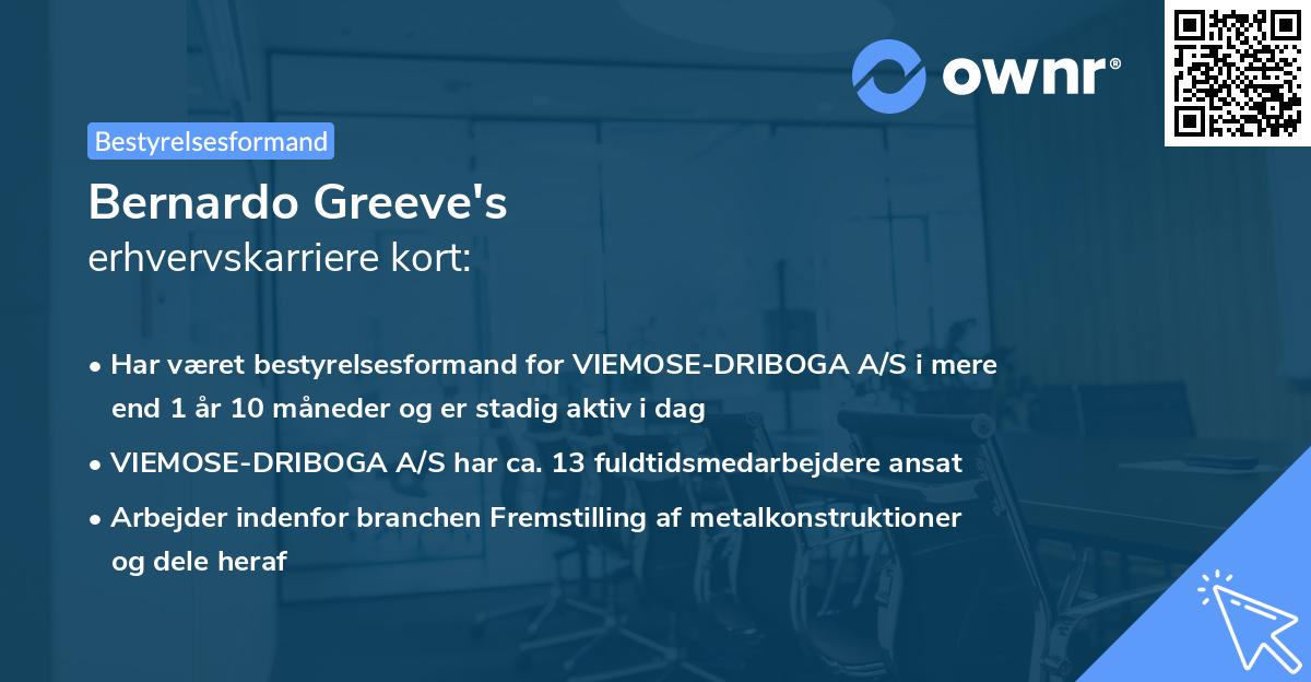 Bernardo Greeve's erhvervskarriere kort
