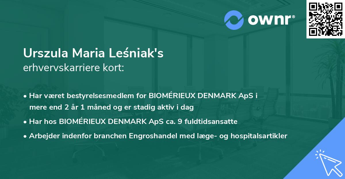 Urszula Maria Leśniak's erhvervskarriere kort