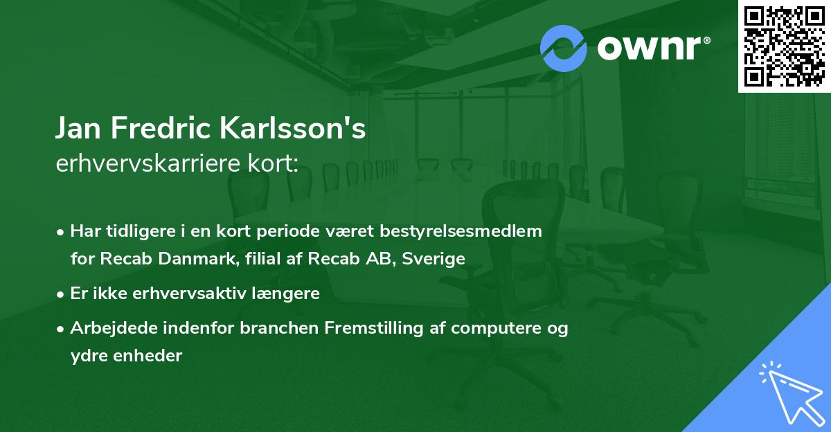 Jan Fredric Karlsson's erhvervskarriere kort