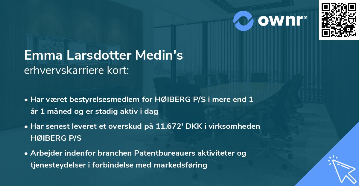 Emma Larsdotter Medin's erhvervskarriere kort