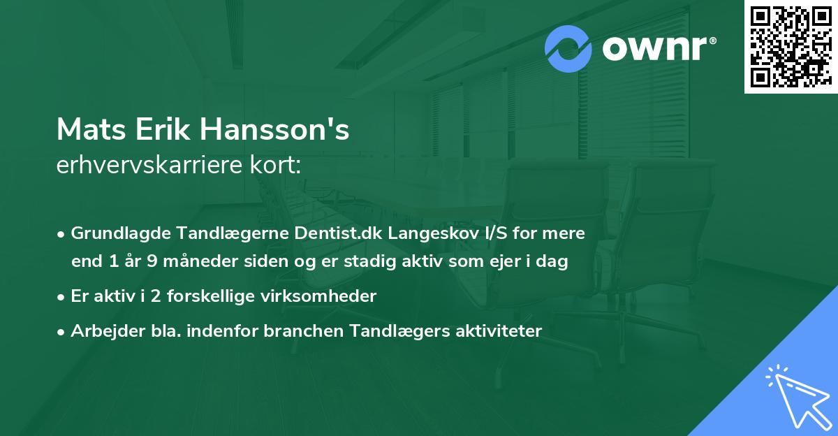 Mats Erik Hansson's erhvervskarriere kort