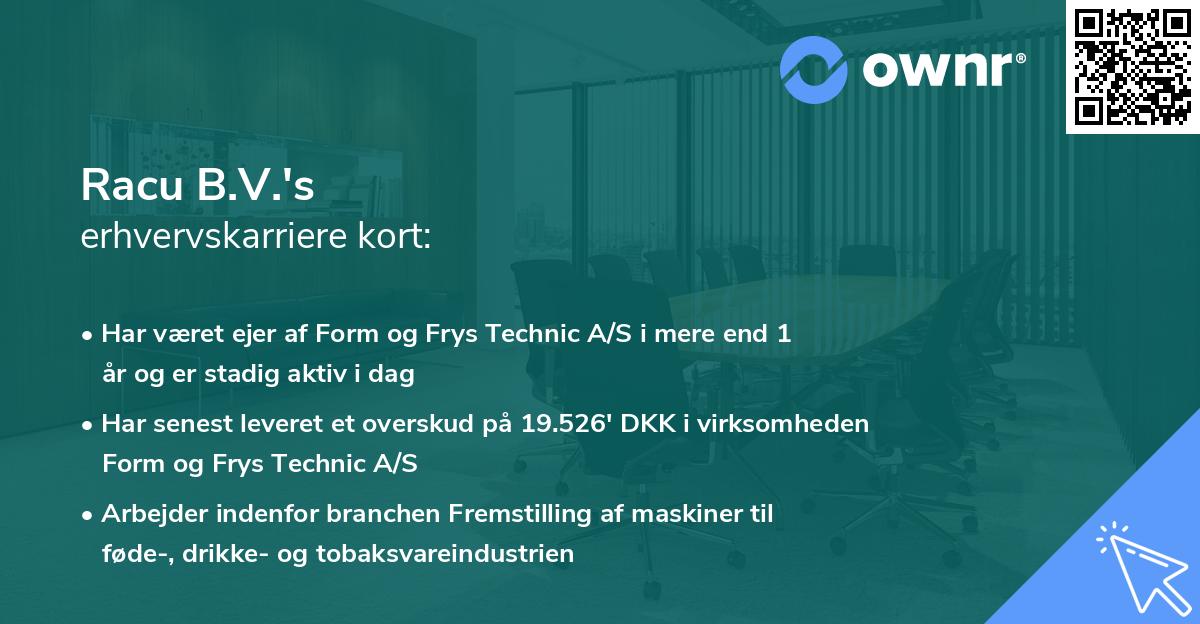 Racu B.V.'s erhvervskarriere kort