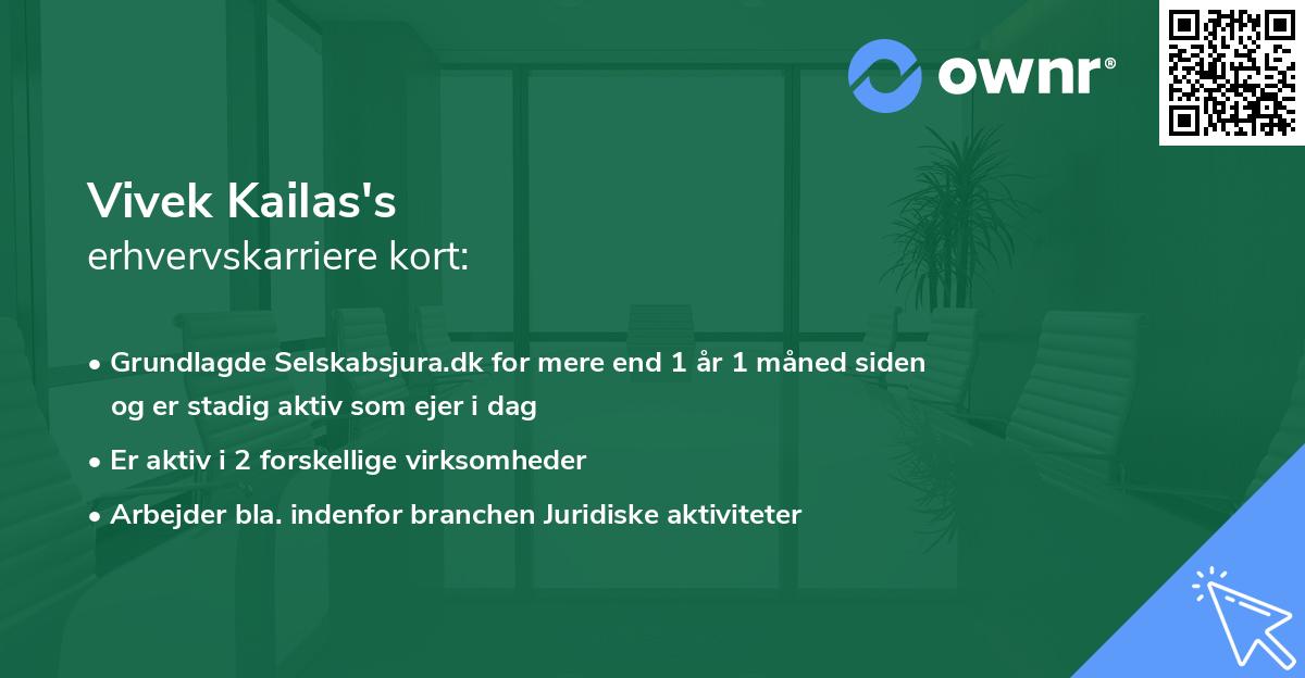 Vivek Kailas's erhvervskarriere kort