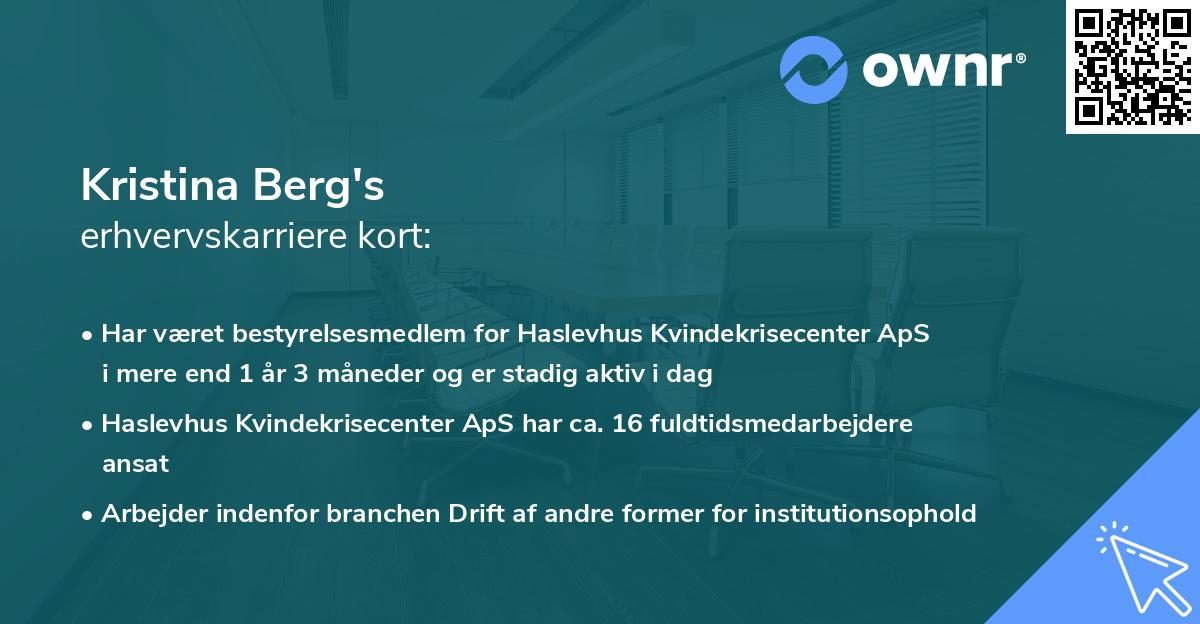 Kristina Berg's erhvervskarriere kort