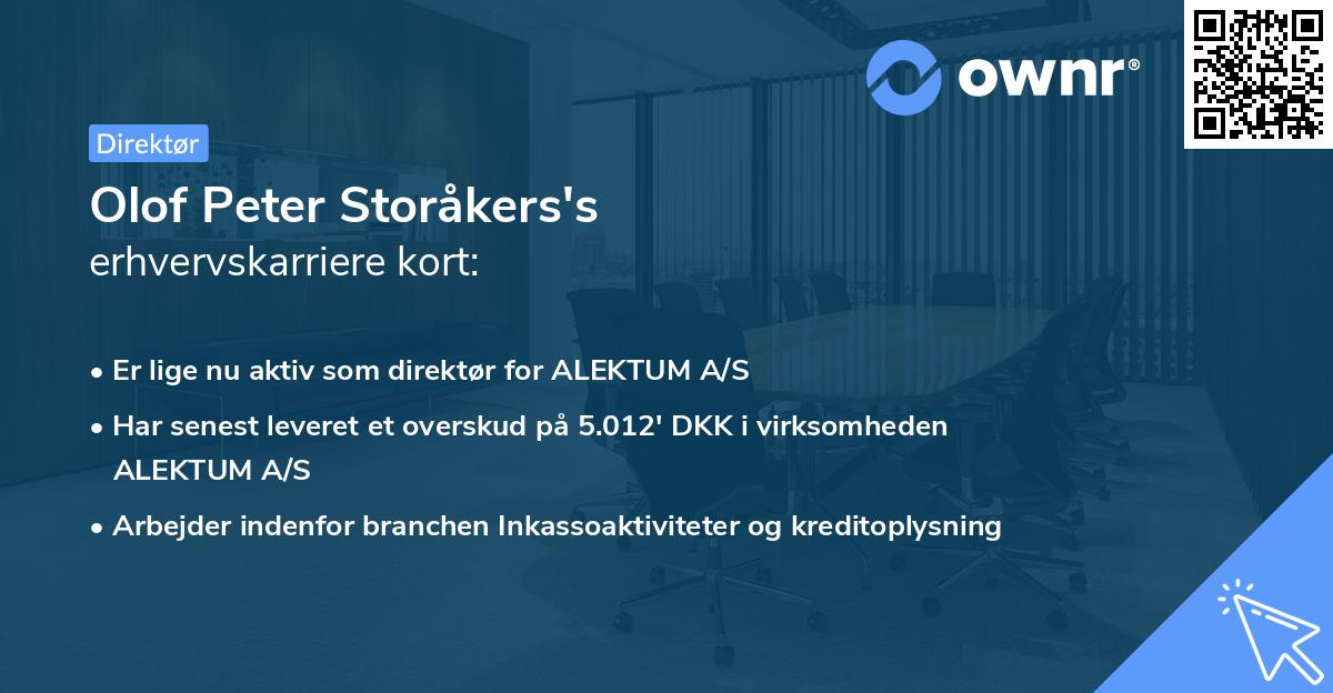 Olof Peter Storåkers's erhvervskarriere kort