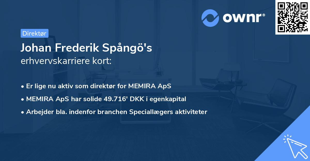 Johan Frederik Spångö's erhvervskarriere kort