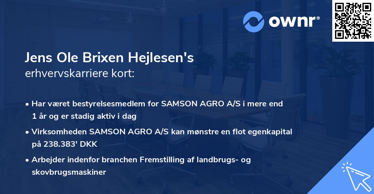 Jens Ole Brixen Hejlesen's erhvervskarriere kort