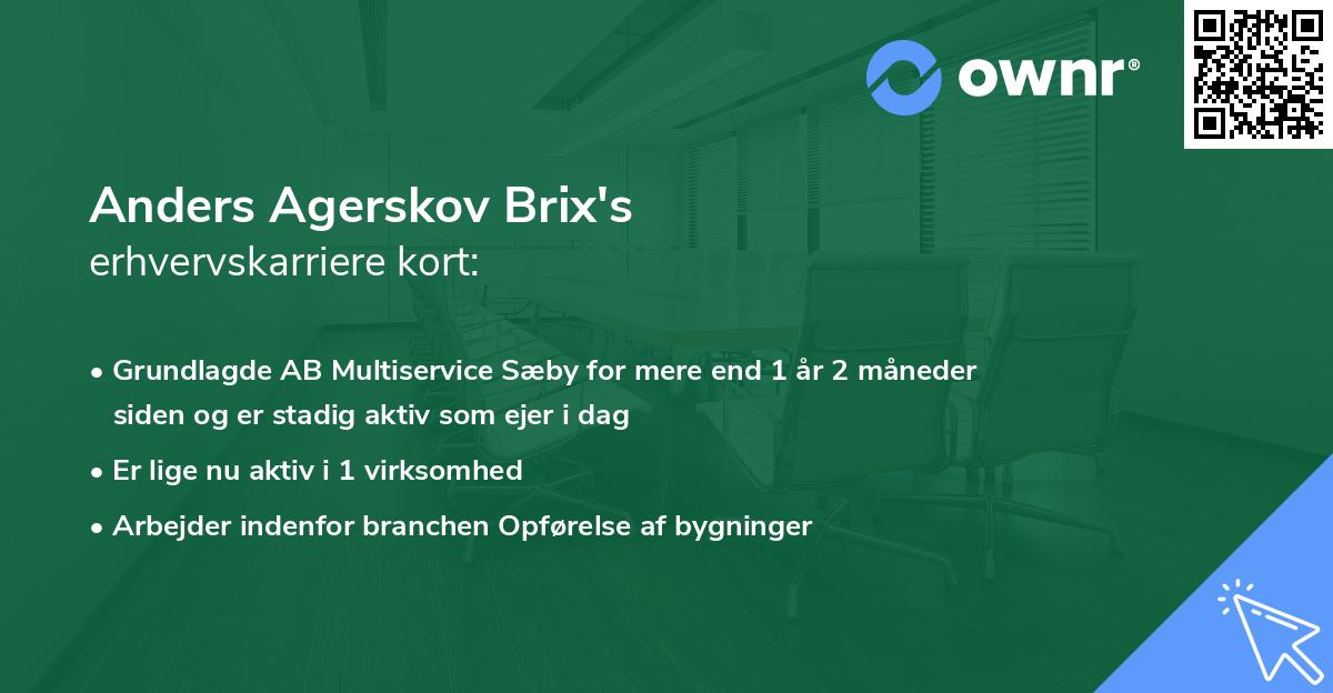 Anders Agerskov Brix's erhvervskarriere kort