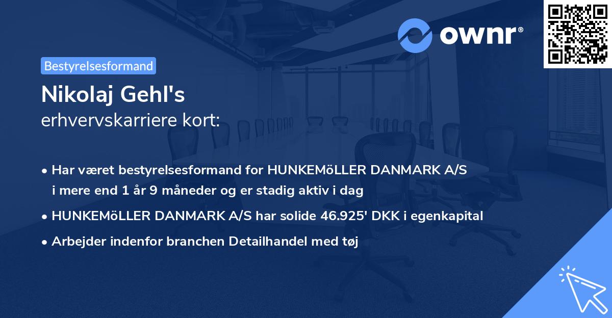 Nikolaj Gehl's erhvervskarriere kort