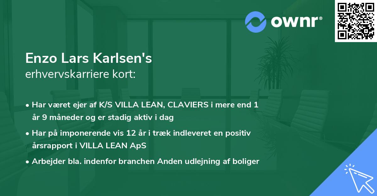 Enzo Lars Karlsen's erhvervskarriere kort