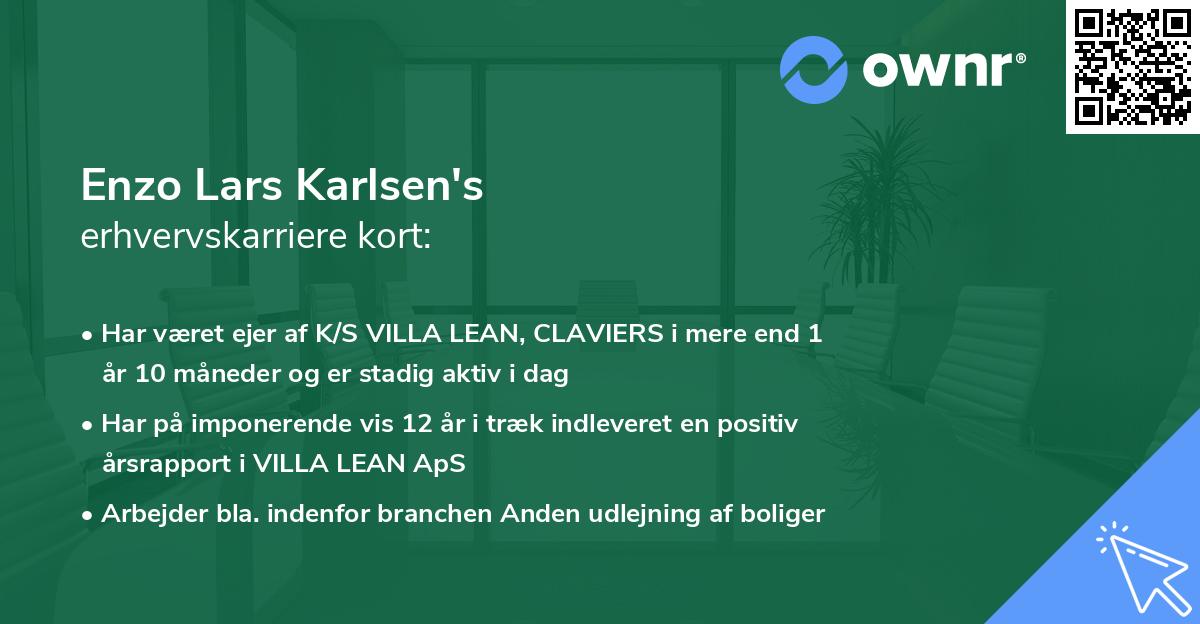Enzo Lars Karlsen's erhvervskarriere kort