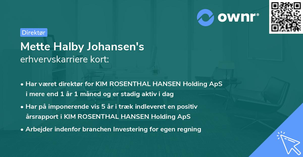 Mette Halby Johansen's erhvervskarriere kort