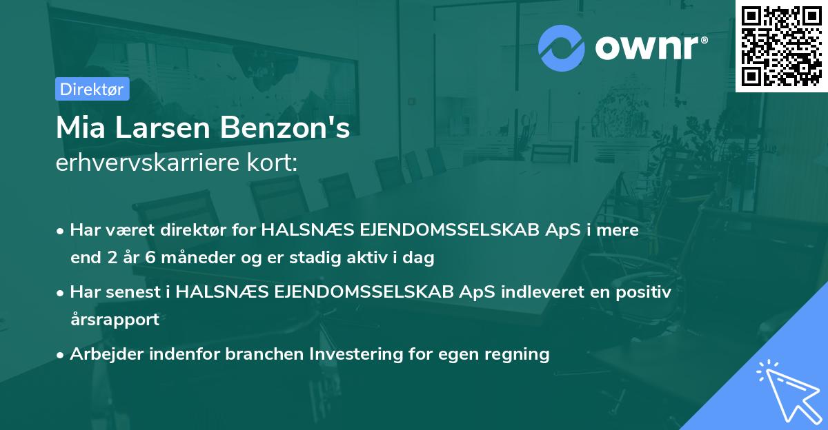 Mia Larsen Benzon's erhvervskarriere kort