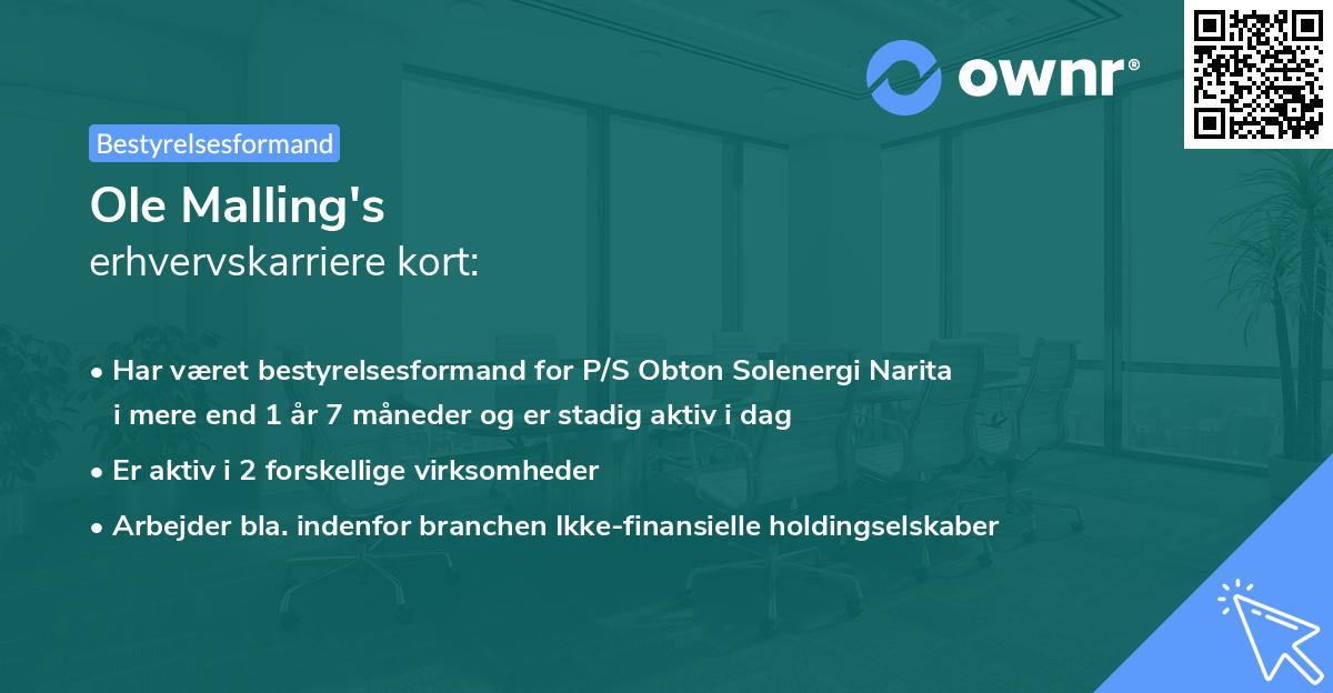 Ole Malling's erhvervskarriere kort