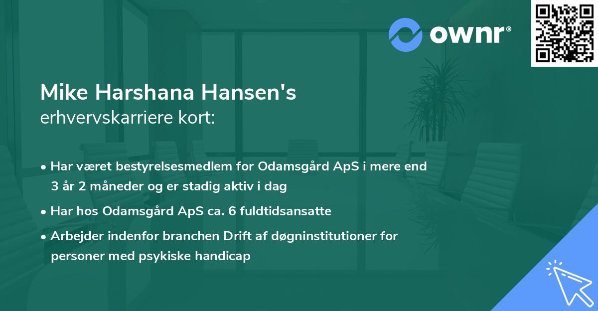Mike Harshana Hansen's erhvervskarriere kort