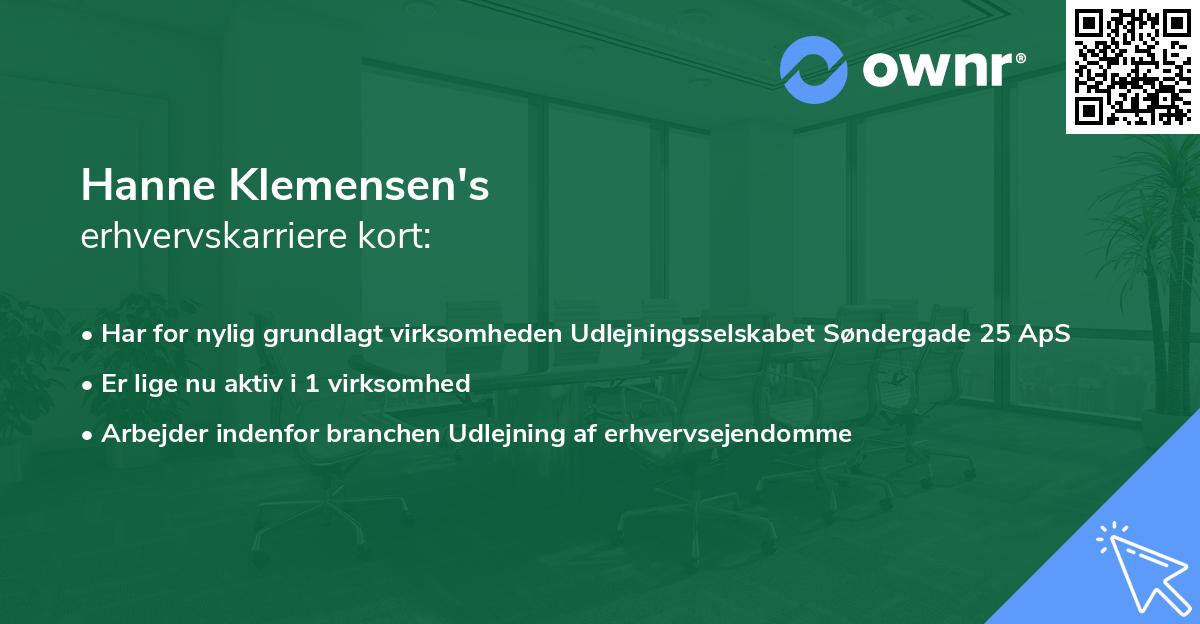 Hanne Klemensen's erhvervskarriere kort