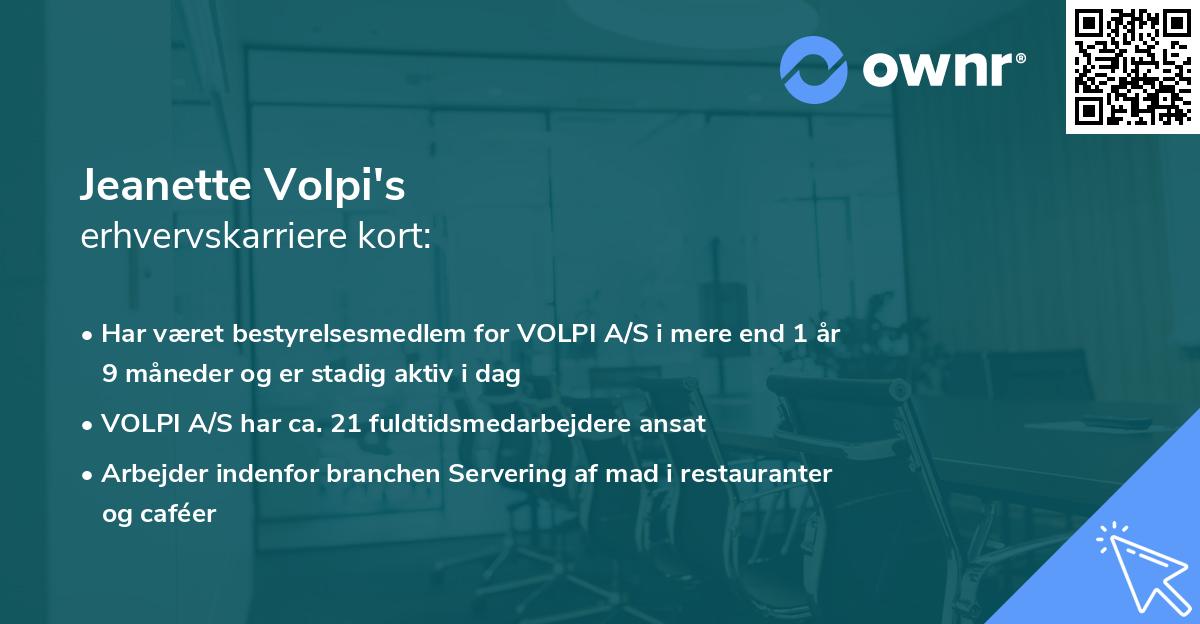 Jeanette Volpi's erhvervskarriere kort
