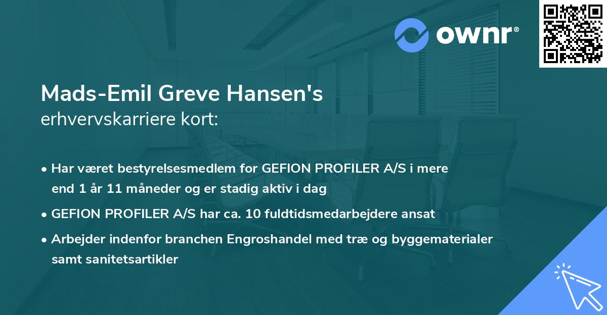 Mads-Emil Greve Hansen's erhvervskarriere kort