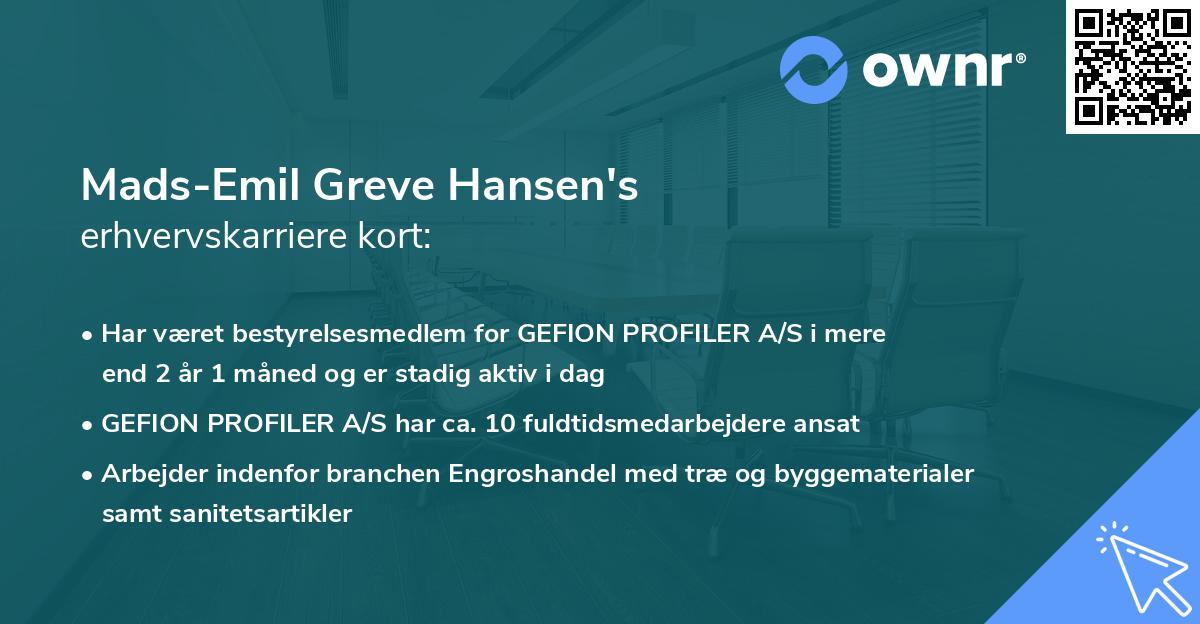Mads-Emil Greve Hansen's erhvervskarriere kort