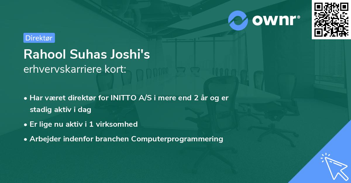 Rahool Suhas Joshi's erhvervskarriere kort