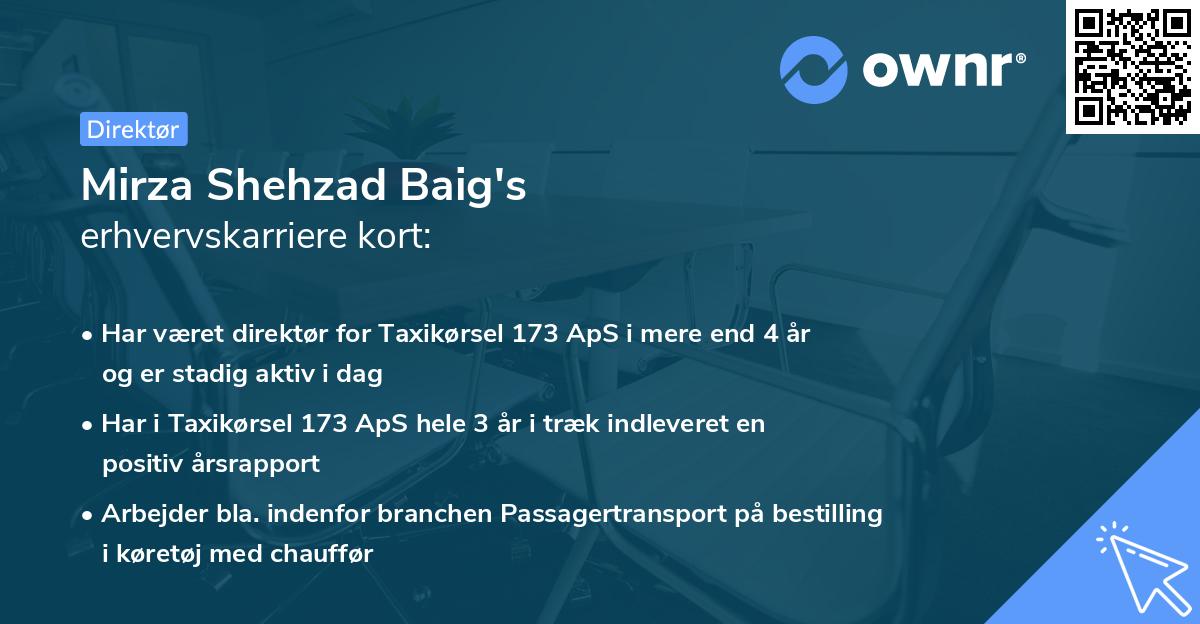Mirza Shehzad Baig's erhvervskarriere kort