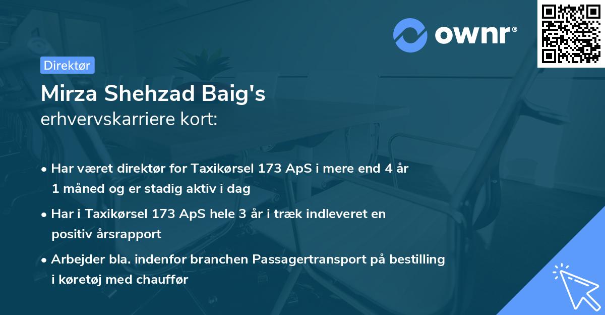 Mirza Shehzad Baig's erhvervskarriere kort