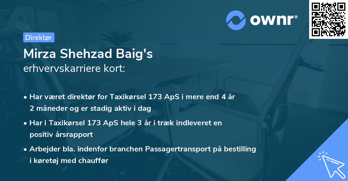 Mirza Shehzad Baig's erhvervskarriere kort