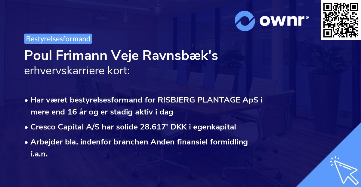 Poul Frimann Veje Ravnsbæk's erhvervskarriere kort