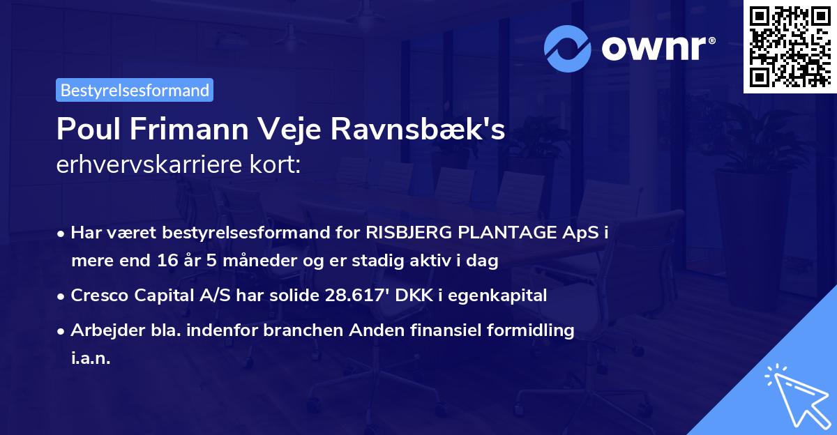 Poul Frimann Veje Ravnsbæk's erhvervskarriere kort