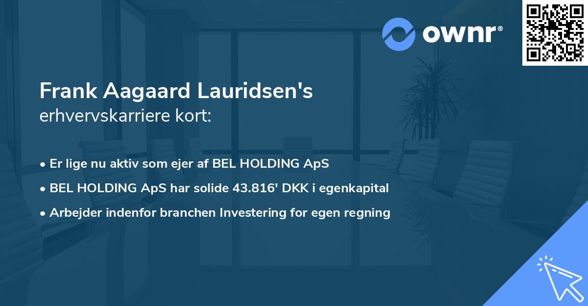 Frank Aagaard Lauridsen's erhvervskarriere kort