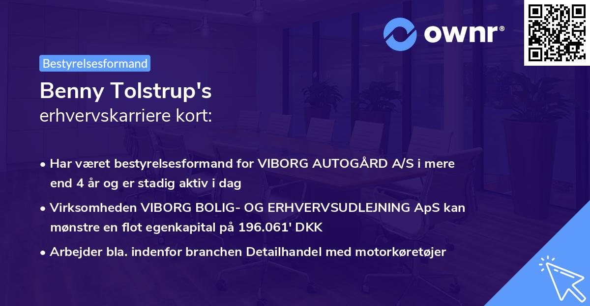 Benny Tolstrup's erhvervskarriere kort