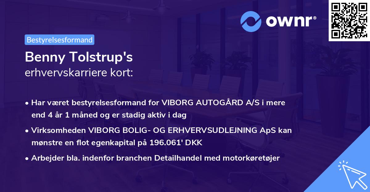 Benny Tolstrup's erhvervskarriere kort