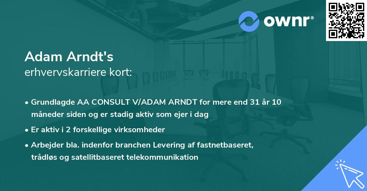 Adam Arndt's erhvervskarriere kort