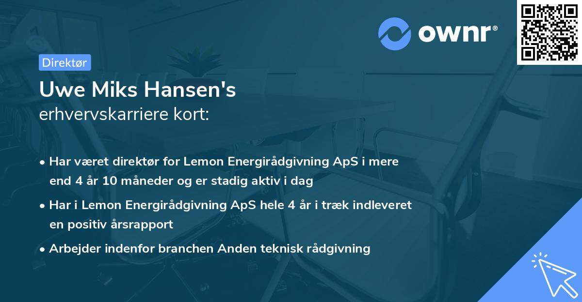 Uwe Miks Hansen's erhvervskarriere kort