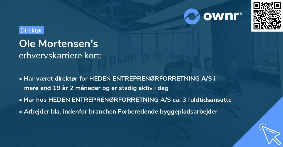 Ole Mortensen's erhvervskarriere kort