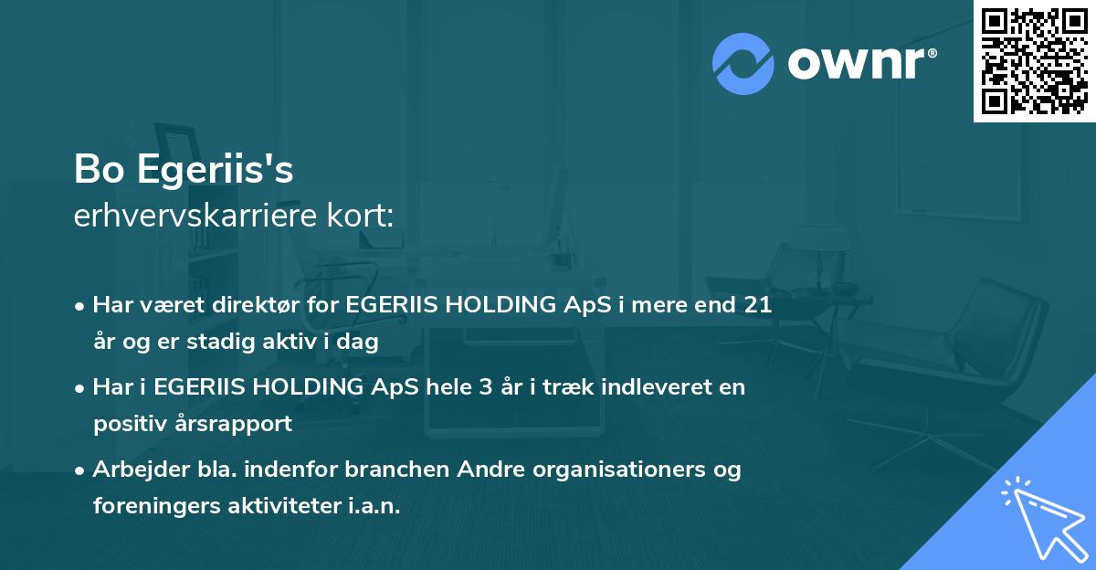 Bo Egeriis's erhvervskarriere kort