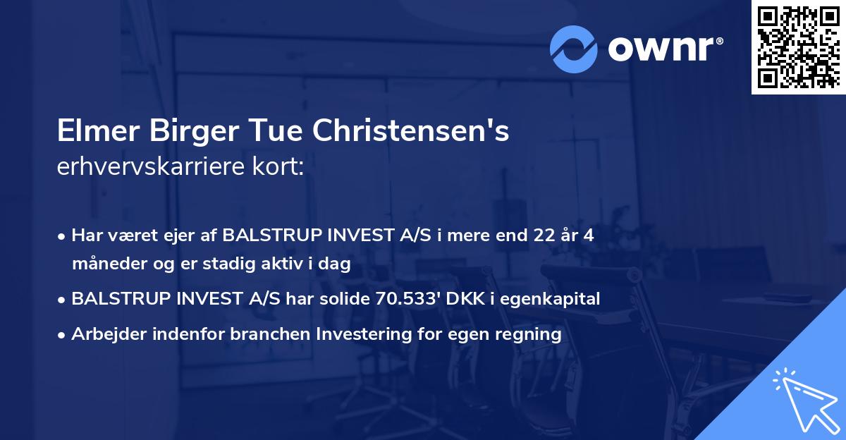 Elmer Birger Tue Christensen's erhvervskarriere kort