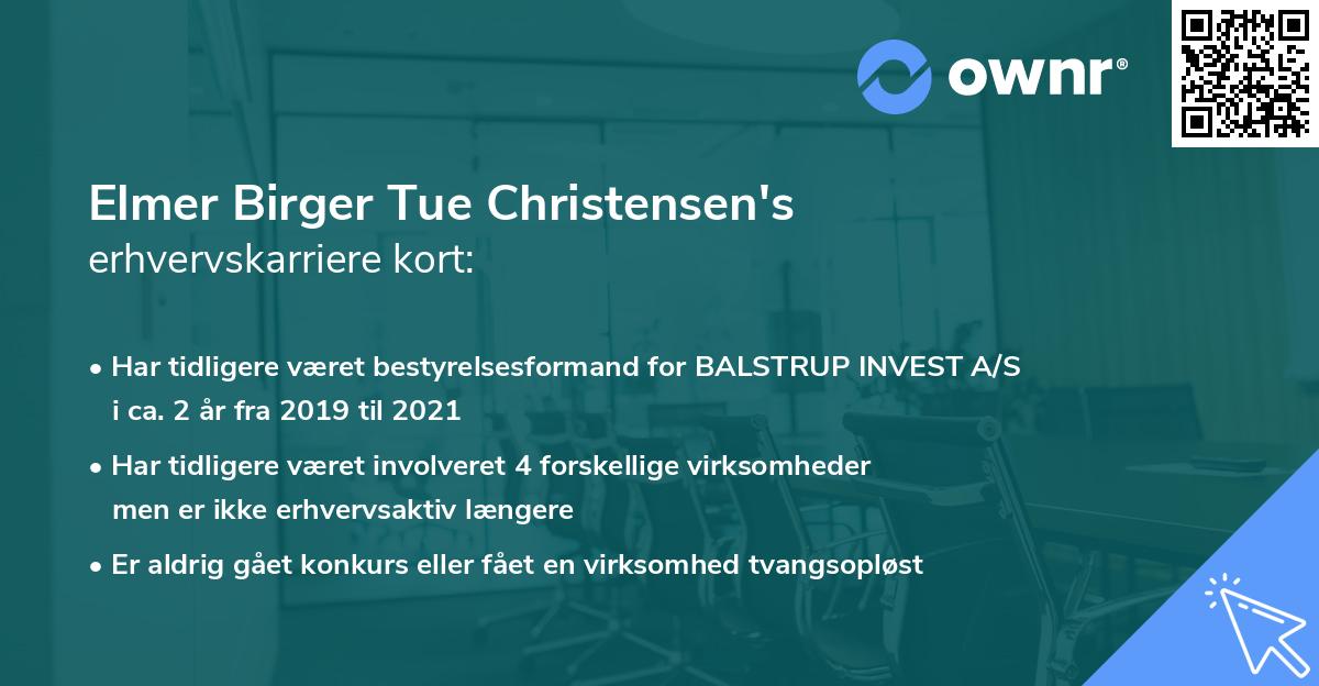 Elmer Birger Tue Christensen's erhvervskarriere kort