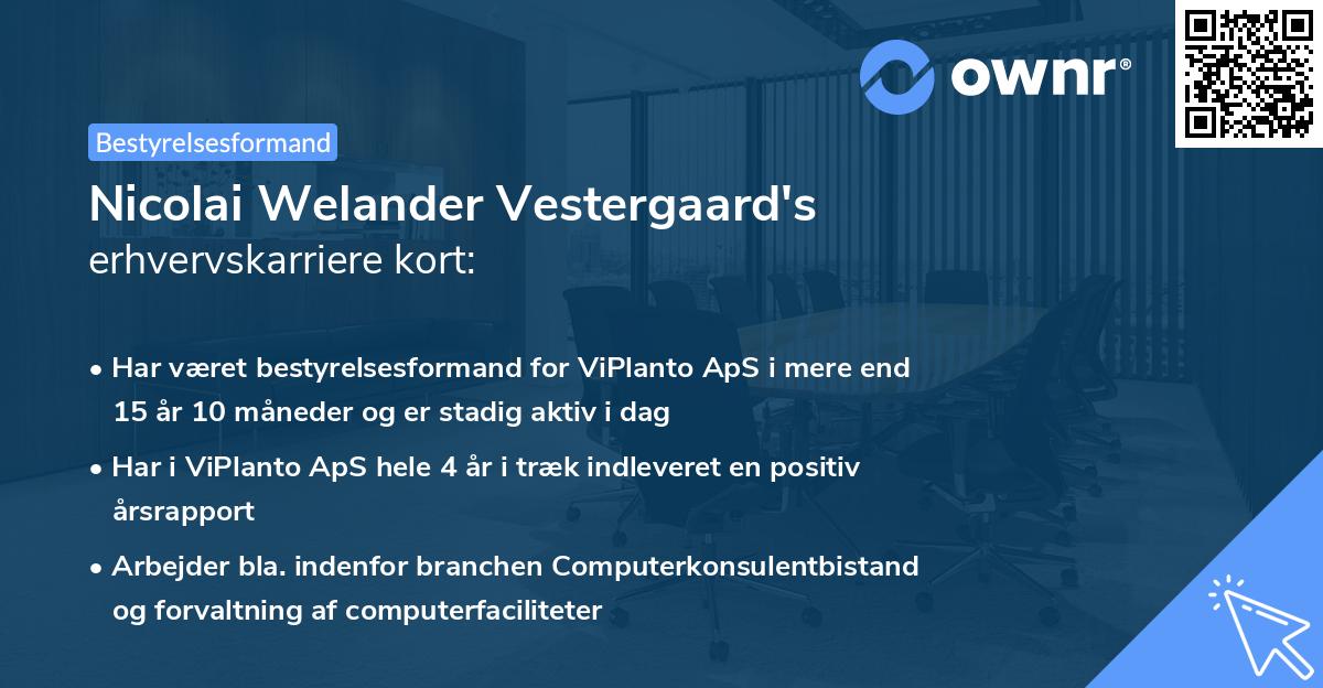 Nicolai Welander Vestergaard's erhvervskarriere kort