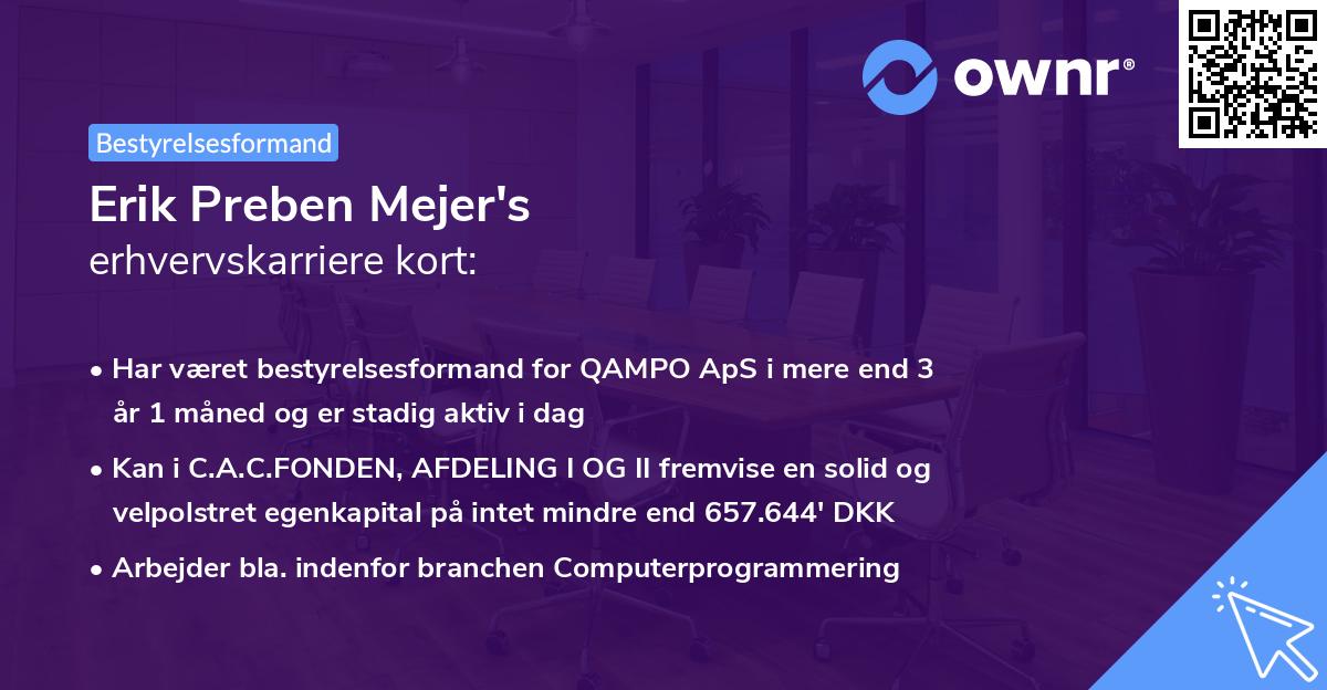 Erik Preben Mejer's erhvervskarriere kort