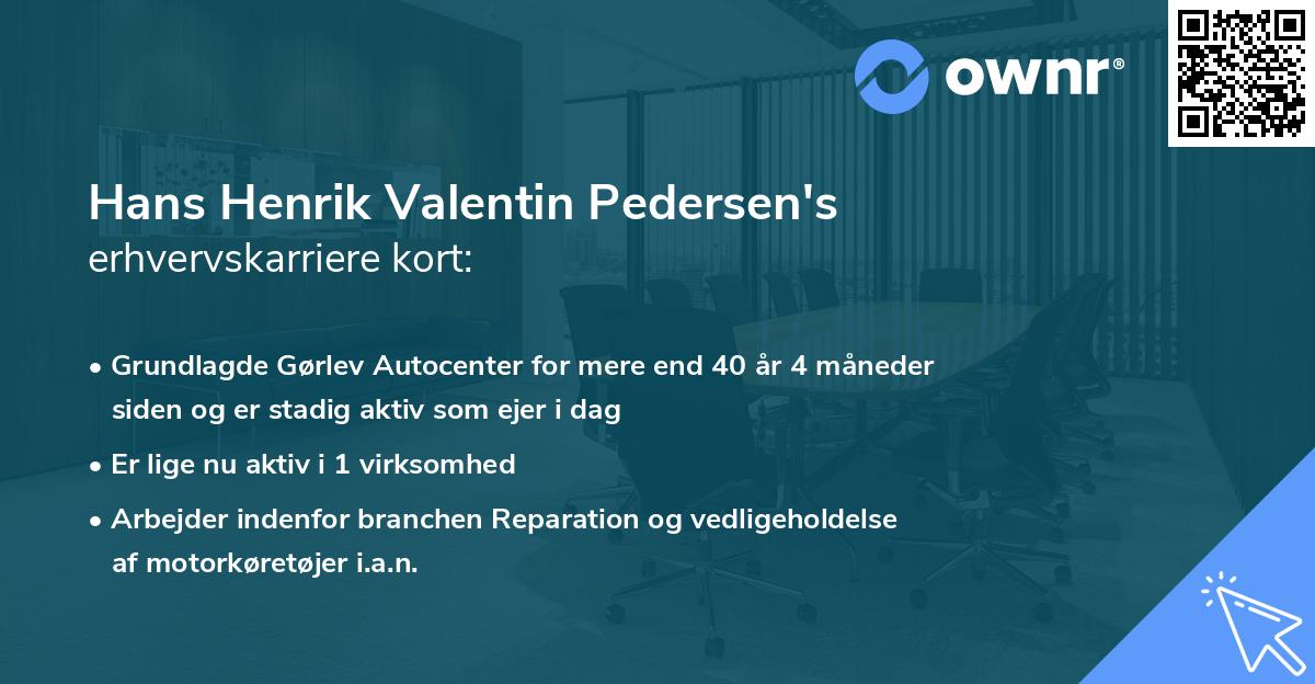 Hans Henrik Valentin Pedersen's erhvervskarriere kort