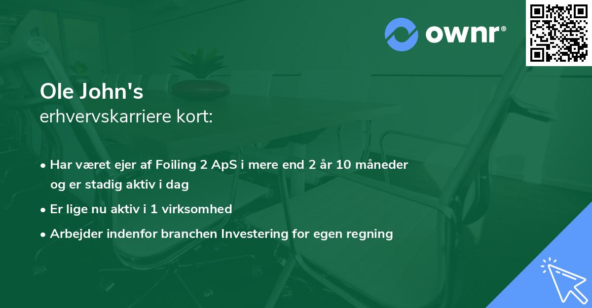 Ole John's erhvervskarriere kort