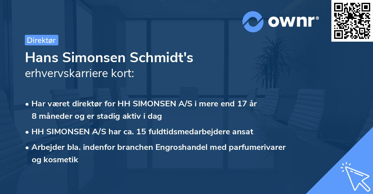 Hans Simonsen Schmidt's erhvervskarriere kort