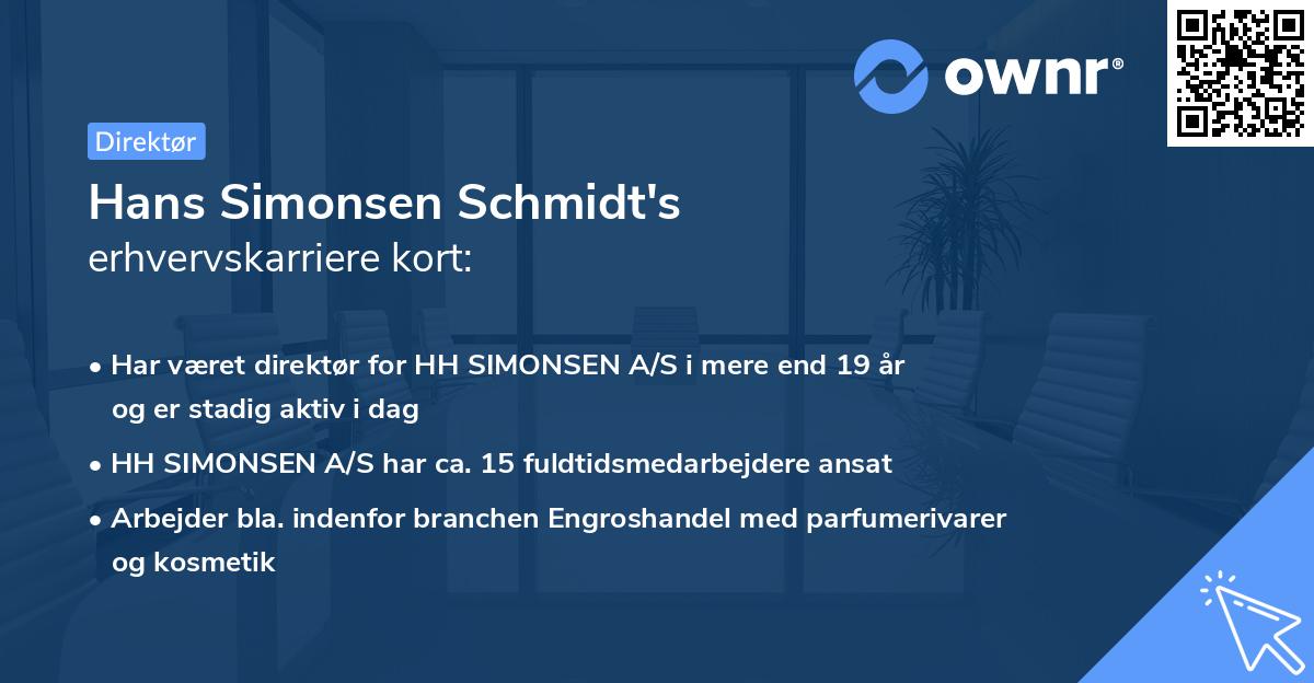 Hans Simonsen Schmidt's erhvervskarriere kort