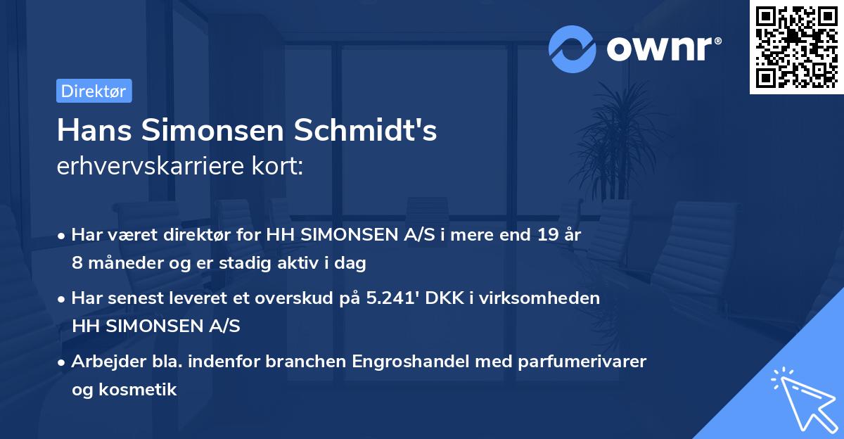 Hans Simonsen Schmidt's erhvervskarriere kort